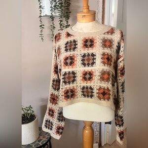 Boutique bought. ‘Apricot’Crochet Patterned Sweater - Cream, Brown, Orange